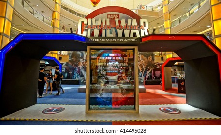 PETALING JAYA, MALAYSIA - MAY 2016 - Exhibition of Marvel Studio's new movie, Civil War, at Sunway Pyramid Shopping Centre. Characters' figurines, games, and other activities are being held here.