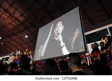 PETALING JAYA, MALAYSIA - MAY 8: Rafizi Ramli On A Projector Screen At A Political Rally Against Malaysia 13th General Election Vote Result On May 8, 2013 In Stadium MBPJ, Petaling Jaya, Malaysia.