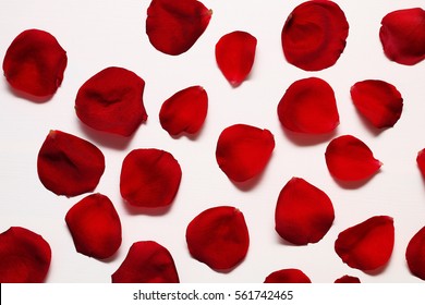 Petals of a red rose on a white wooden table. - Powered by Shutterstock