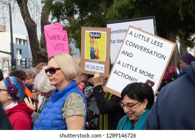 Petaluma, CA, USA - January 19, 2019: Participants in the Indivisible Petaluma Women's March.