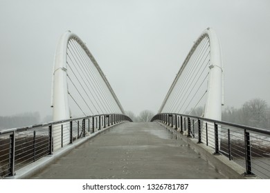 The Peter Courtney Minto Island Bridge During A Snow Storm In Salem, Oregon