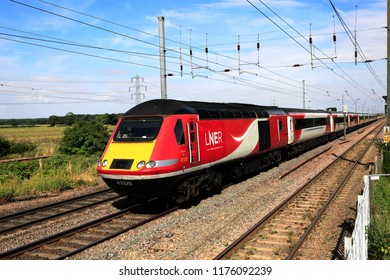 Peterborough, Cambridgeshire, England, UK  September 5th 2018
LNER Train, London And North Eastern Railway, East Coast Main Line Railway