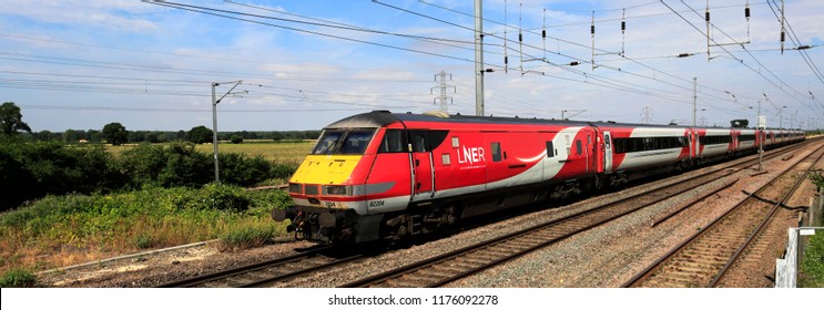 Peterborough, Cambridgeshire, England, UK  September 5th 2018
LNER Train, London And North Eastern Railway, East Coast Main Line Railway
