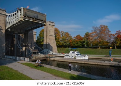 Peterborough Canada Oct 2 2021: The Peterborough Lift Lock is a boat lift located on the Trent Canal in the city of Peterborough, Ontario, Canada, and is Lock 21 on the Trent-Severn Waterway. 