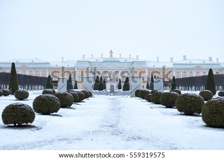Peterhof Palace in St. Petersburg, Russia. In winter