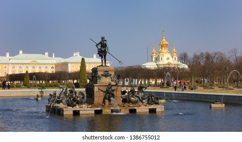 Peterhof Upper Garden View Of Former Summer Residence Of Russian Royal Family In St. Petersburg, Russia On May 1, 2019