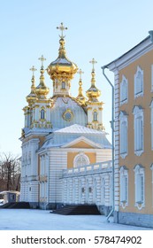 Peterhof In Winter. Beautiful Church Of The Big ( Grand ) Palace.