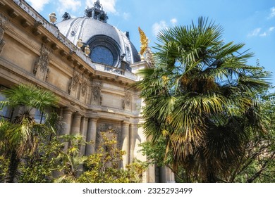 Petit Palais in Paris famous art museum located across grand palais. View of central courtyard garden area in summer. Paris, France