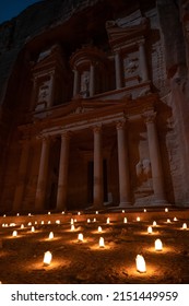 Petra By Night Surrounded By Small Candles.