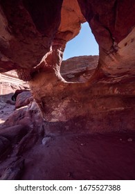 Petra, January 2020,  Jordan: Interior Of Caves And Rock Formation In Petra . View From Cave On To Nabatean Palace