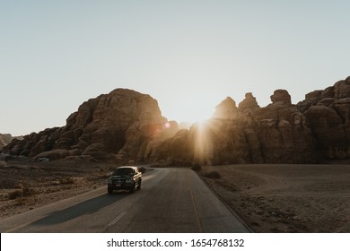 Petra / Jordan 11.09.2019, Mitsubishi Jeep Driving On The Road