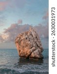Petra tou Romiou, also known as Aphrodite’s Rock, a famous coastal landmark in Cyprus associated with the mythological birthplace of the goddess Aphrodite. 
