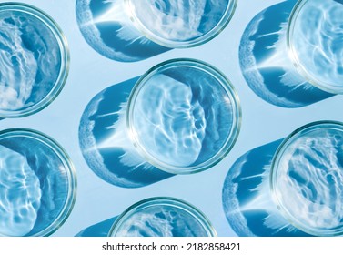 Petri Dish With Liquid Water On Plain Blue Background Water Ripple Texture