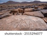 petroglyph, prehistoric ungulate,  Aït Ouazik rock deposit, late Neolithic, Morocco, Africa