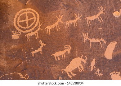 Petroglyphs Carved In Rocks By The Navajo And Hopi Native American Tribes.