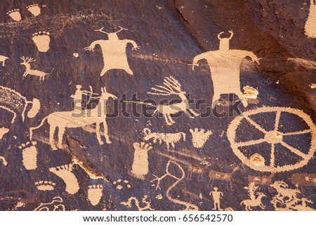 Petroglyphs at Newspaper Rock near Indian Creek, Moab, Utah.