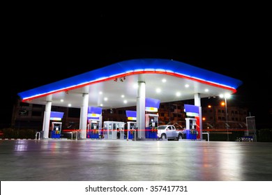 Petrol Station At Night & Copy Space On Top