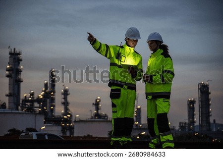 Petroleum engineers are working at petroleum refineries.