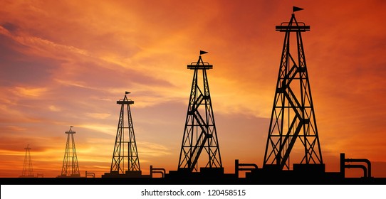 petroleum industry oil rig sunset background for design