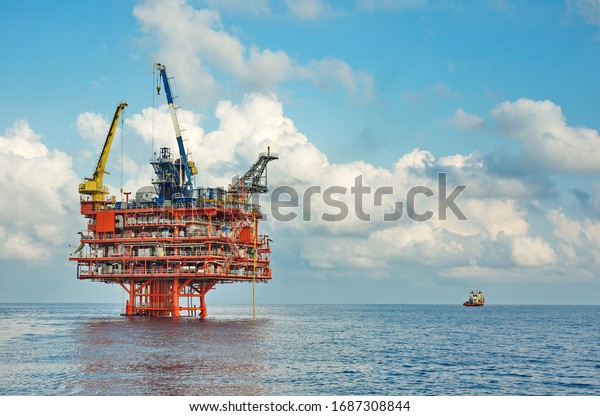 Petroleum platform oil and\
gas at sea
