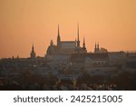 Petrov - Cathedral of Saints Peter and Paul. City of Brno - Czech Republic - Europe. City skyline at sunset
