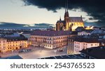 Petrov, Cathedral of St. Peter and Paul. City of Brno - Czech Republic - Europe. Night photo of beautiful old architecture.