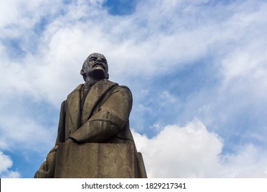 Petrozavodsk, Russia, 07.29.2017. Face Of Granite Statue Of Leader Of World Proletariat Vladimir Lenin