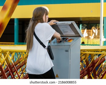 Petrozavodsk, Russia - 1 July 2022. Amusement Park Worker At The Control Panel