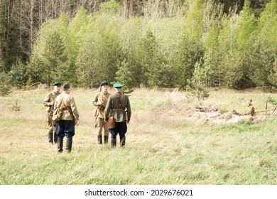 PETROZAVODSK, RUSSIA - MAY 22, 2021: Soldiers In Military Uniform Of WWII