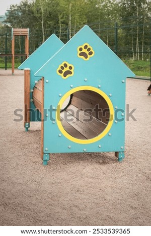 pets agility field, An empty dog playground with training barriers and obstacles