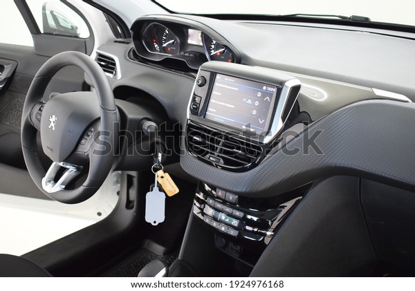Peugeot 208 Car vehicle interior
cockpit details inside dash board dashboard center console interior
exterior in orebro Sweden on 04.06.2019 no
people