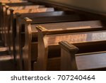 Pews in a historic church in the Netherlands
