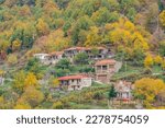 PEZOULA, KARDITSA GREECE - OCTOBER 30 2021: View of Pezoula village on Karditsa near Plastiras Lake in Central Greece .