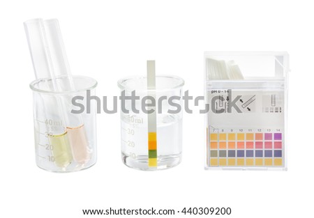 pH paper indicators and tube solution with pH values test