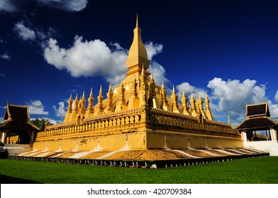 Pha That Luang In Vientiane ,Laos Famous Tourist Destination In Asia.