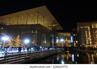 Phaleron, Attica / Greece - December 01 2018: Night shot of festive illuminated Christmas time public settlement of Stavros Niarchos foundation and cultural center - Shutterstock ID 1246519771