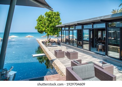 Phang Nga, Thailand - March 15 2015: Swimming Pool And Beach Restaurant At The Aleenta Phuket Resort And Spa Hotel