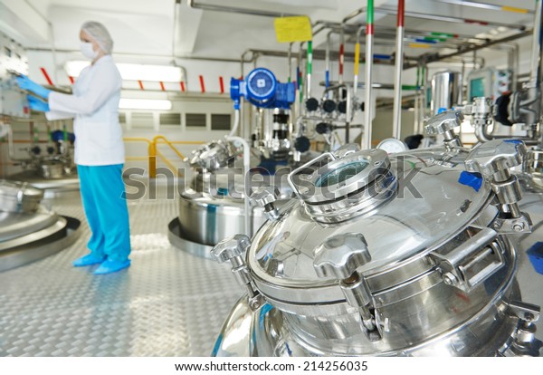 pharmaceutical factory\
equipment mixing tank on production line in pharmacy industry\
manufacture\
factory