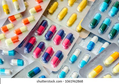 pharmaceuticals antibiotics pills medicine /colorful antibacterials pills on  white background /capsule pill medicine  - Shutterstock ID 1061962868