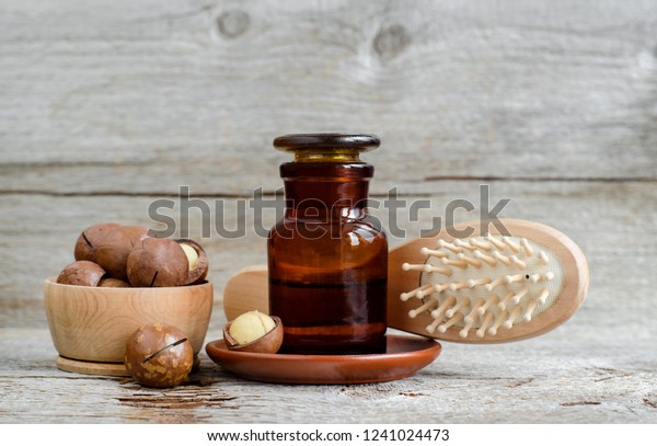 Pharmacy Bottle Macadamia Nut Oil Wooden Stock Photo Edit Now