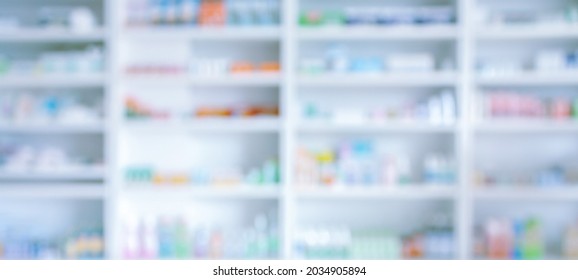 Pharmacy Drugstore Shelves Interior Blurred Abstract Background