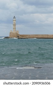 Pharos lighthouse protects the Old Venetian harbor in Chania on Crete, Greece