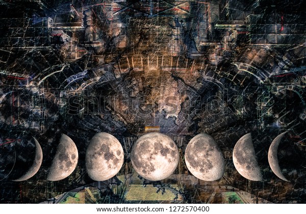 Phases of the Moon at the background
of futuristic design in the form of a space design structure in
galaxy. The elements of this image furnished by
NASA.