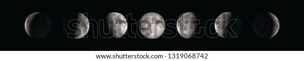 The Phases of the\
Moon. half Moon, full moon,crescent, new moon, bulging moon, 1st\
Quarter, 3rd Quarter.
