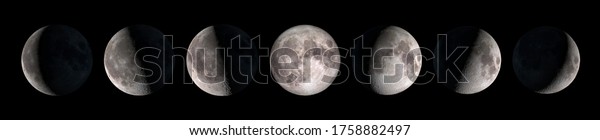 Phases of the Moon. Satellite of the planet earth\
in different lighting conditions. Elements of this image furnished\
by NASA.