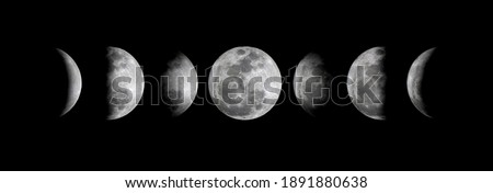 Similar – Image, Stock Photo Increasing crescent moon in dark blue evening sky with light clouds, moon craters and moon seas are visible