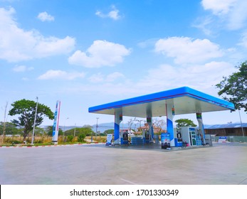 Phayao,Thailand, April 10,2020, PTT Station,Gas Station PTT is a popular place for Thais to add fuel and gas to motorcycles and cars. The price of oil during this period has decreased.
