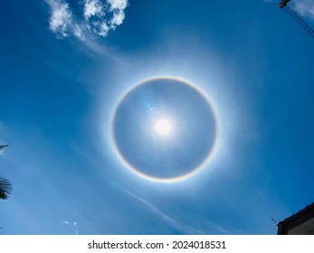 Phenomenon known as color ring  or halo sun with noise and grain  - Shutterstock ID 2024018531