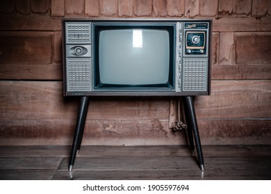 Phetchaburi, Thailand - January 25, 2021 : The old television black and white is brand name Hitachi and antique collector.