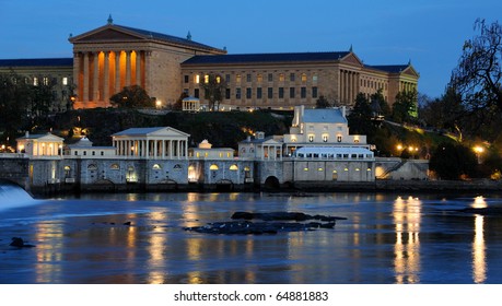 Philadelphia Art Museum And Fairmount Water Works At Dusk